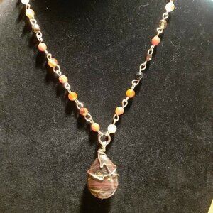 18" Copper wire wrapped black jasper necklace